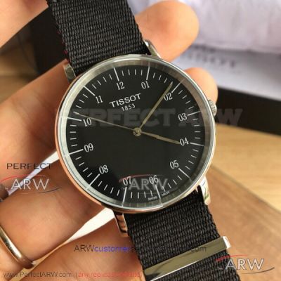 Perfect Replica Tissot T-Classic Everytime Nato Black Fabric 38 MM Swiss Quartz Watch T109.410.17.077